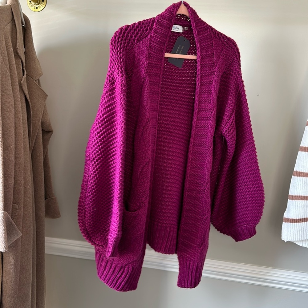 Chunky lateen sleeve open front cardigan